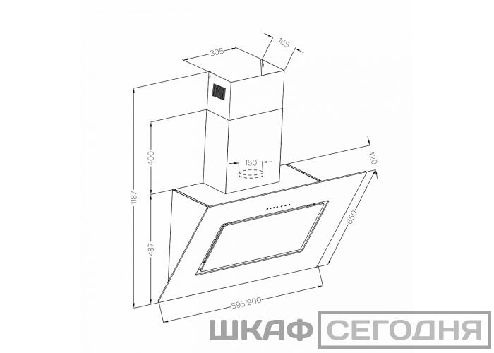 Встроенная вытяжка на 900 в шкафу