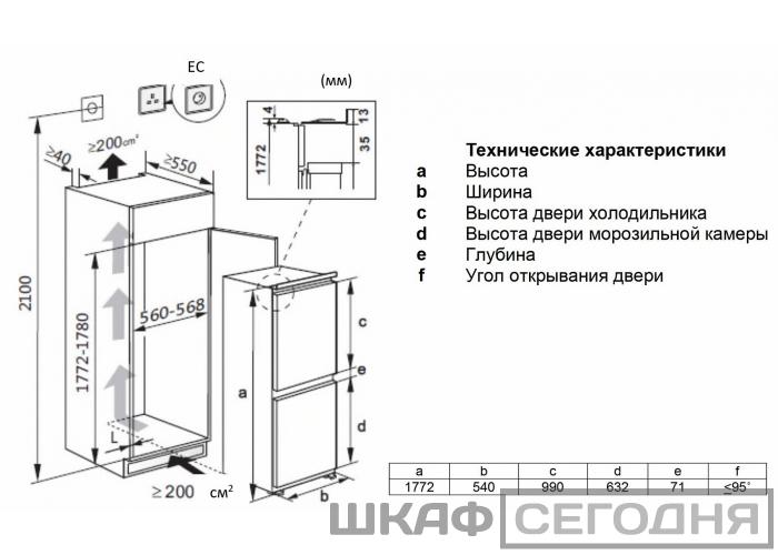 Ширина шкафа под встраиваемый холодильник