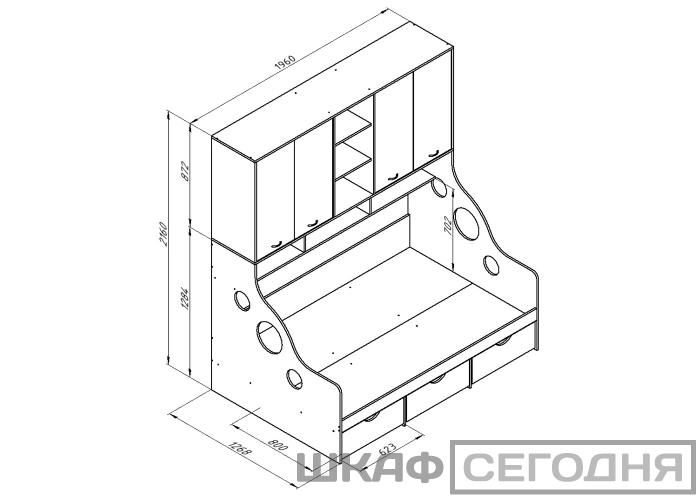 Кровать с антресолью Формула Мебели ДЕЛЬТА-21.01